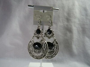 Bohemian Style Antique Silver and Black Drop Dangle Earrings - New - Picture 1 of 1
