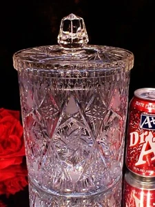 Vntg LARGE HEAVY Crystal CUT GLASS Cookie Jar Ice Bucket PINWHEELS Cut to PIECES - Picture 1 of 12