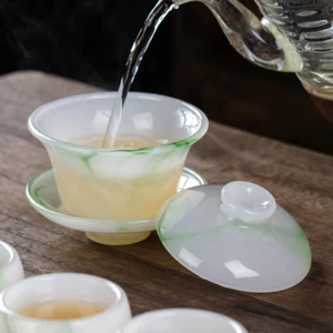 150ml Chinese Kung Fu Green Jade Porcelain Gaiwan Bowl Teacup Set Puer Tea Cup - Picture 1 of 5