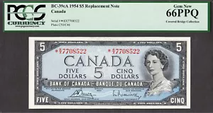 Canada 1954 $5 RICAMBIO / STAR BC-39cA Prefisso R/X GEM UNC PCGS 66 PPQ - Foto 1 di 2