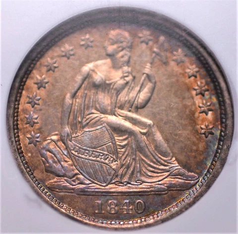 1840 NO DRAPERY "WITH STARS" SEATED LIBERTY DIME NGC MS 62 GORGEOUS TONE AND AN Cover