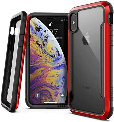 Защитный чехол X-Doria для iPhone Xs Max — красный с прозрачной поликарбонатной задней панелью - Изображение 1 из 4