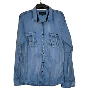 Roar Signature Shirt Size XL Blue With Black Threading Stretch Blend Button Up - Picture 1 of 5