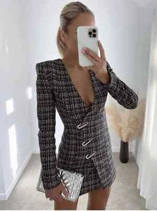 ZARA SS22 Multicolor Structured Metallic Tweed Blazer Dress 4661/330/050 XS NWT - Picture 1 of 24