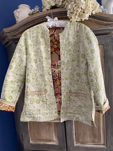 Lightweight Reversible Print Channel Quited Jacket Size Medium. Rose & Green. - Picture 1 of 6