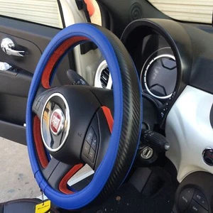 Blue & Carbon Fiber Style Slip-On Steering Wheel Cover Tight Fit Sport New 2016 - Picture 1 of 6