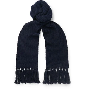 650 $ DRIES VAN NOTEN Wollschal mit Quasten marineblau  - Bild 1 von 4