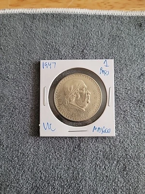 Moeda de um peso mexicano 1947, estado UC! Prata! - Imagem 1 de 4