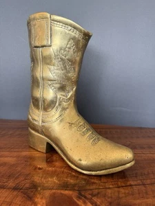 Solid Brass Patinaed Cowboy Boot 9.5” Vintage Display Piece Unique Decor - Picture 1 of 12