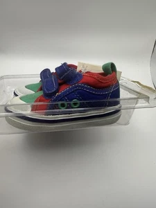 VINTAGE FISHER PRICE FOOTWEAR NATURAL CANVAS SHOES PRIMARY COLORS SIZE 2 - Picture 1 of 4