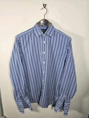 Ralph Lauren Purple Label Shirt Men's 16 Blue Stripe Double French Cuffs  - Image 1 of 4