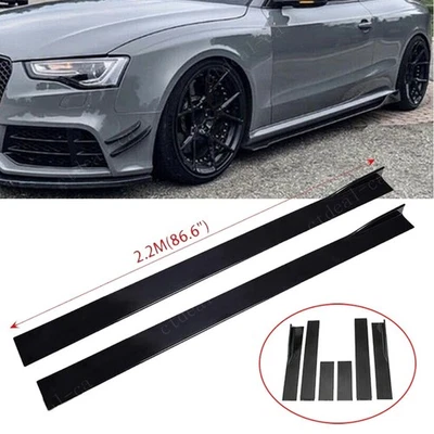 Gloss Black 86.6" Side Skirt Rocker Panel Splitter For Audi A3 A4 A5 A7 B6 B7 B8 - Image 1 of 4