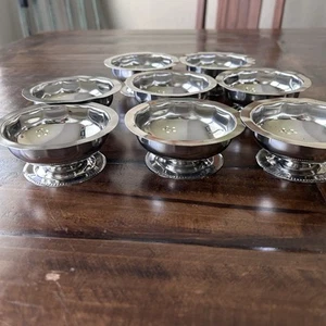 Set of 8 Stainless Steel Footed Dessert Bowls-Sherbet / Nut Dishes-/3. 5 Ounces - Picture 1 of 5