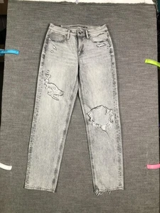 American Eagle Jeans Womens 2 Gray Acid Wash 90s Straight Mid Rise Distressed - Picture 1 of 11