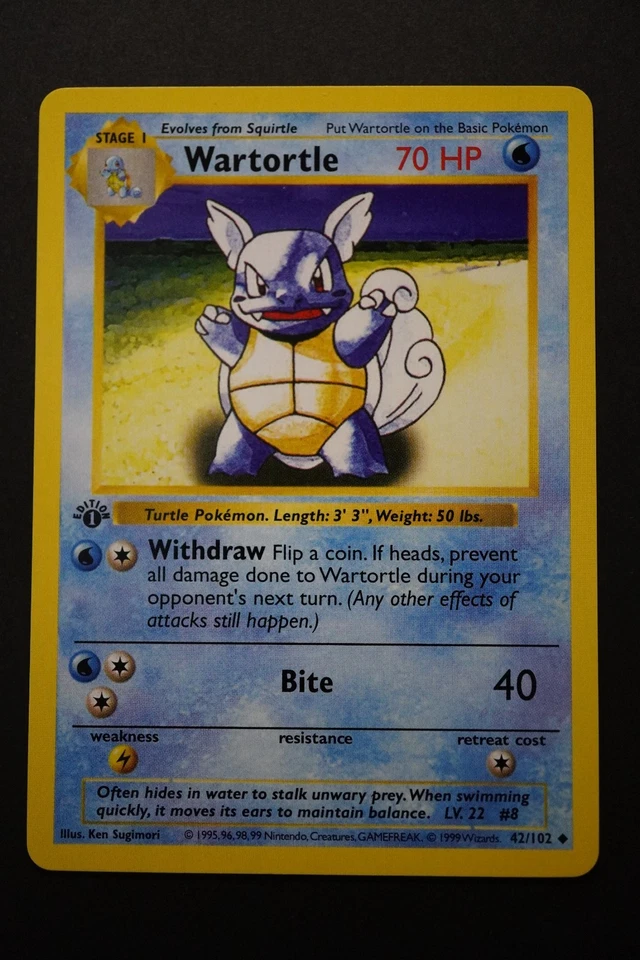 Wartortle 1st Edition Shadowless 42/102 1999 Pokemon Base Set Wizards WOTC - Image 1 of 4