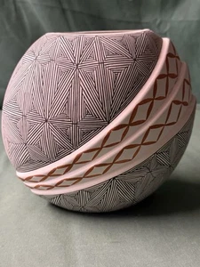 Native American Indian Art Pottery Seed Pot Vase Black White Acoma - Picture 1 of 7