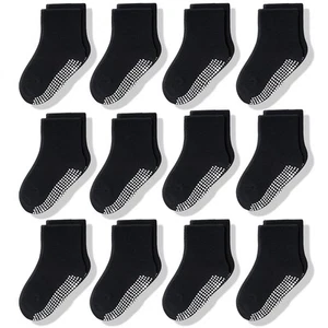 Non-Slip Crew Grip Socks Black - 12 pairs, 1-3 Years Old - Picture 1 of 6