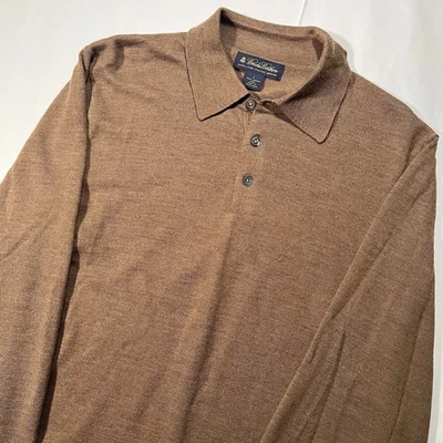 Suéter Polo Brooks Brothers Extra Fino Italiano 100% Lana Merino Marrón Para Hombre L Foto 1 de 4