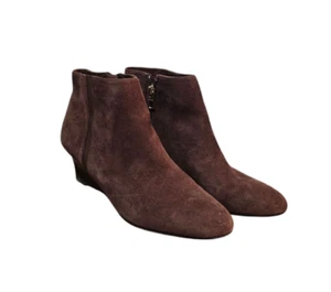 Coach Maya Women's 8.5B Boots Chestnut Brown Suede Wedge Side Zip Ankle Booties - Picture 1 of 12