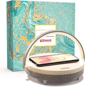 Gift for Her, Music Table Lamp with Wireless Charger, 4 in 1 Touch Bedside Lamp, - Picture 1 of 12