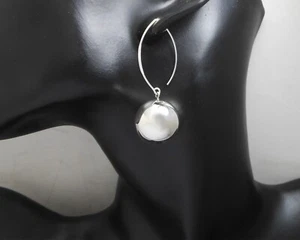 20mm Ball Drop Earrings 925 Sterling Silver, Handmade Women large Hook Earrings - Picture 1 of 10