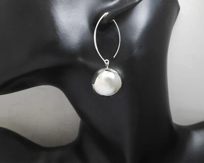 20mm Ball Drop Earrings 925 Sterling Silver, Handmade Women large Hook Earrings — 第 1/4 张图片