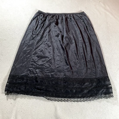 Vintage Nylon Skirt Womens 22 Black Nylon Sheer Lace Trim Cute Antron III - Image 1 of 4