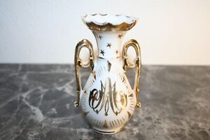 petit vase d'église en porcelaine de Paris, MA, blanc et or