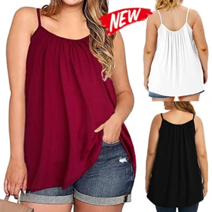 Women Flowy Sleeveless Adjustable Strap Camisole Vest With Built In Bra Tank Top - Picture 1 of 35