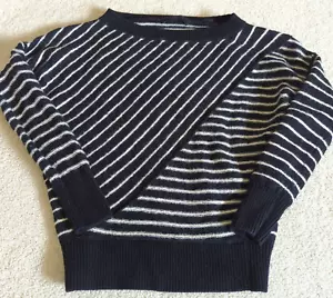 All Saints Sweater Vani Jumper Womens XS Black White Striped Pullover Wool Blend - Picture 1 of 11