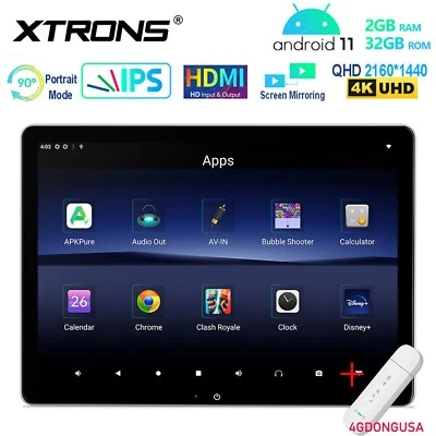 1x 12" 4K Video Android 11 2+32G Back Seat Car TV Headrest Monitor USB 4G Dongle - Image 1 of 4