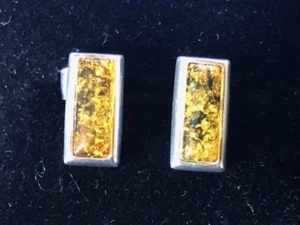 925 Sterling Silver Amber Stud Earrings - Picture 1 of 3
