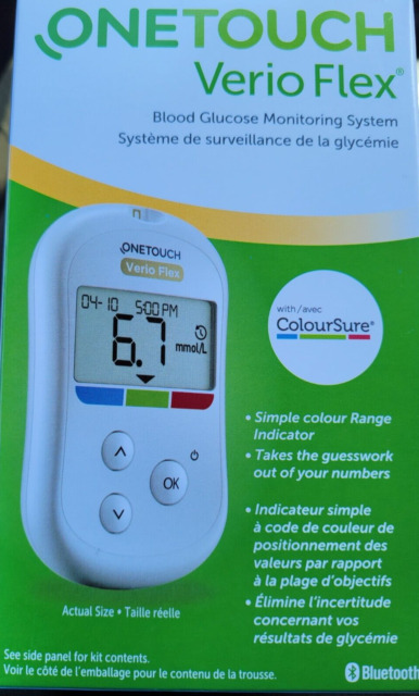 OneTouch Verio Flex Blood Glucose Meter Mmol / L Plus Test Strips - New +  Ovp V