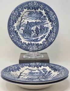 Vajilla inglesa vintage Ironstone sofá de escenario azul y blanco 9" ensaladeras (3) - Imagen 1 de 4