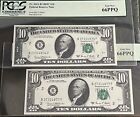 Near TOP POP - 2nd Finest Two Consecutive 1969-C $10 FRN BF Block PCGS 66PPQ