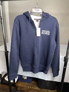 NWT Michael Kors Mens Zip Up Hoodie Blue Sherpa/Faux Fur Lined Size Small - Picture 1 of 5