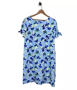 Banana Republic Medium M Blue Floral Tie Sleeve Keyhole Button Crepe Shift Dress - Picture 1 of 4