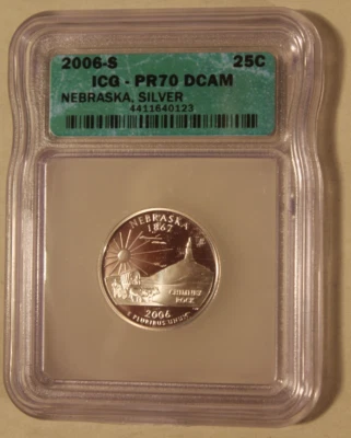Nebraska Silver Quarter 25C 2006 ICG PR70 DCAM - Image 1 of 4