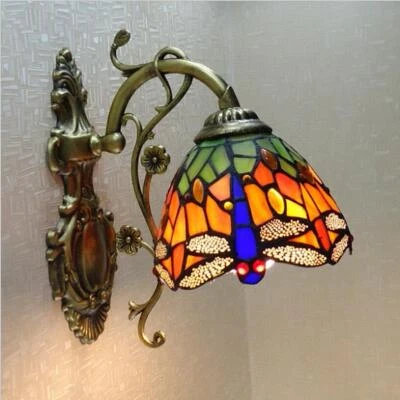 Tiffany Style Stained Glass Wall Sconce Dragonfly Wall Lamp Vintage Light Decor - Image 1 of 4