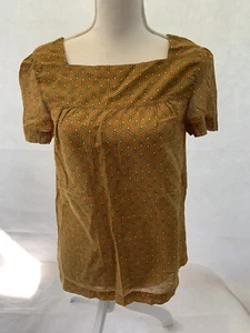 blouse boutique by jaeger s brown floral cotton short sleeve square neck - Picture 1 of 11