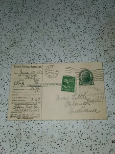 1952 RAILWAY EXPRESS AGENCY Shipping Post Card / Post Marked Brazil , Ind. - Picture 1 of 6