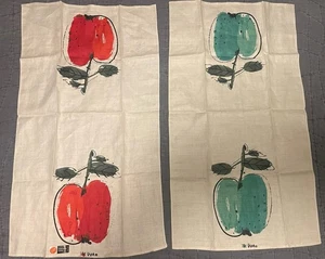 TWO Vintage Vera Neumann Linen Towels Green & Red Apple Vivid Color NWT - Picture 1 of 5