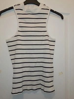 Mango cotton striped top with perkins neck size XXL UK 18 - Image 1 of 4