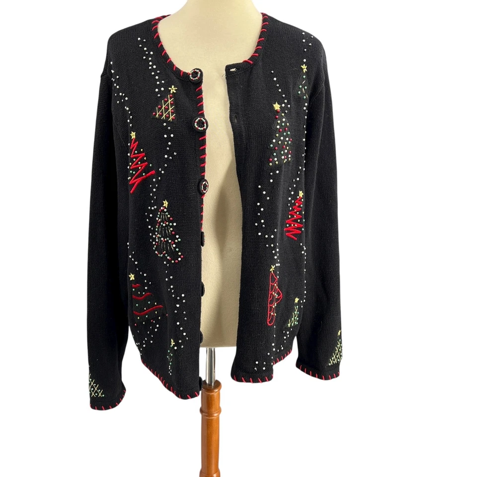 Cárdigan Suéter Navidad Vacaciones Ediciones Básicas Negro Cuentas Detalles XL Foto 1 de 4