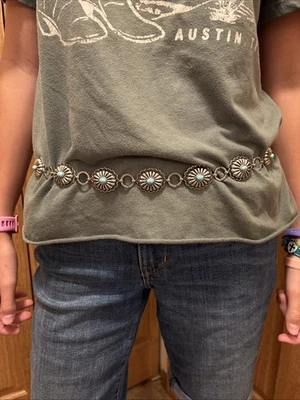 Women's Faux Turquoise and Silver Metal Belt Size 43” Long - Image 1 of 4