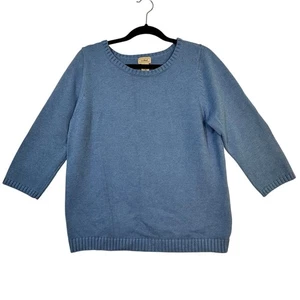 L.L. Bean Sky Blue Knitted Cotton Crewneck Sweater 3/4 Sleeve Size Large Regular - Picture 1 of 7
