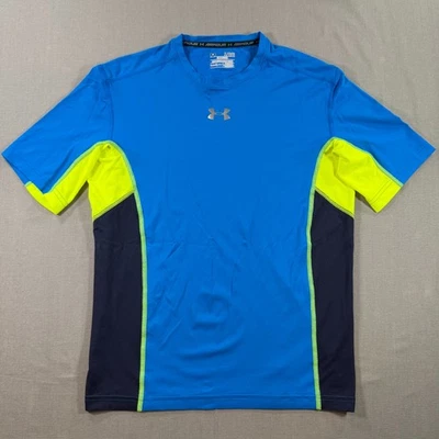 Under Armour HeatGear Short Sleeve Compression Shirt Mens XL Blue Neon Stretch - Image 1 of 4