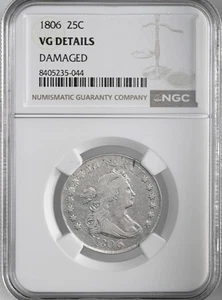 1806 25C DRAPED BUST SILVER QUARTER  NGC VG DETAILS "DAMAGED" #8405235-044 - Picture 1 of 4