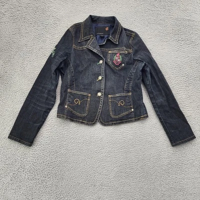 Chaqueta Rocawear Mujer XL Azul Denim Edición Ivy League Parche Cresta Bordada Foto 1 de 4