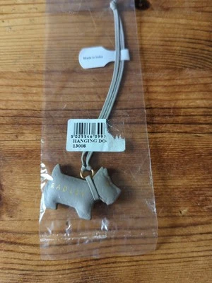 BWWT RADLEY Small dog Fob L, Leather For Bags Or Keys In Grey Length 4cm